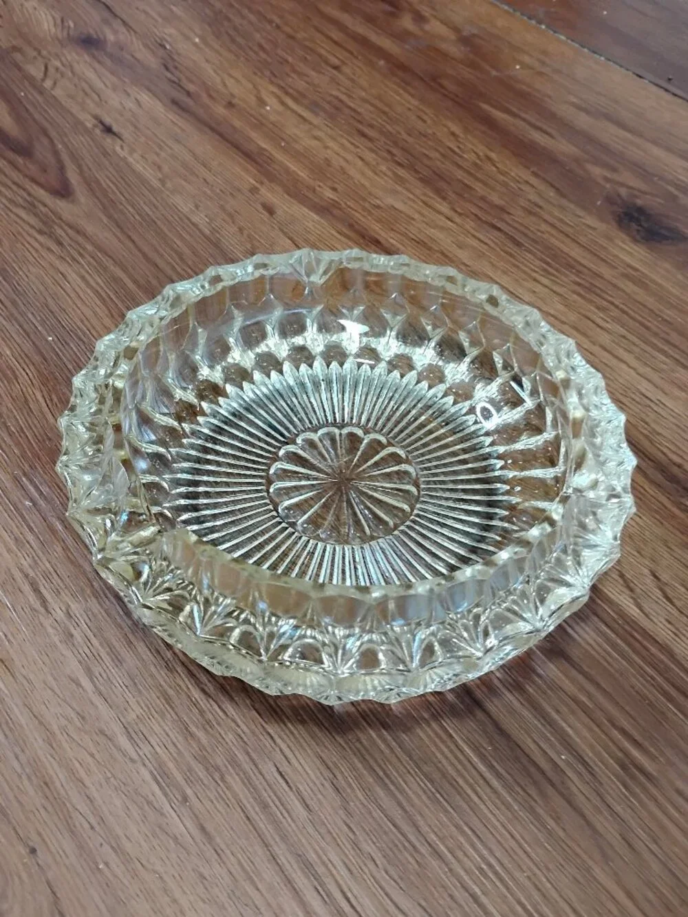 Vintage Lead Crystal Cut Clear Thick Glass Ashtray Trinket Ornate 7